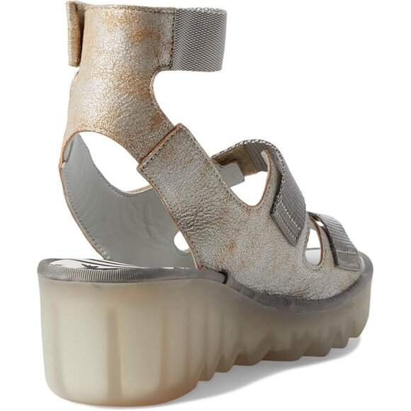 new FLY LONDON Made In Portugal Leather Bech Comfort Wedge Sandals in pe… - Picture 3 of 5